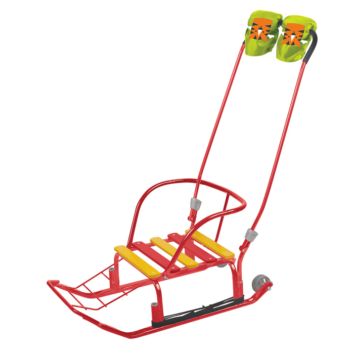 

Санки детские Nika с ручкой, спинкой, колесиками и рукавичками Тимка 3К, алый