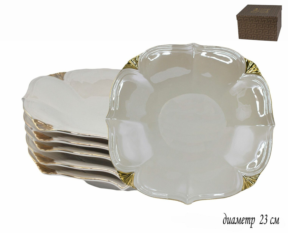 

Набор глубоких тарелок 6шт фарфор Lenardi Перламутр белый 21см 105-719, Серебристый