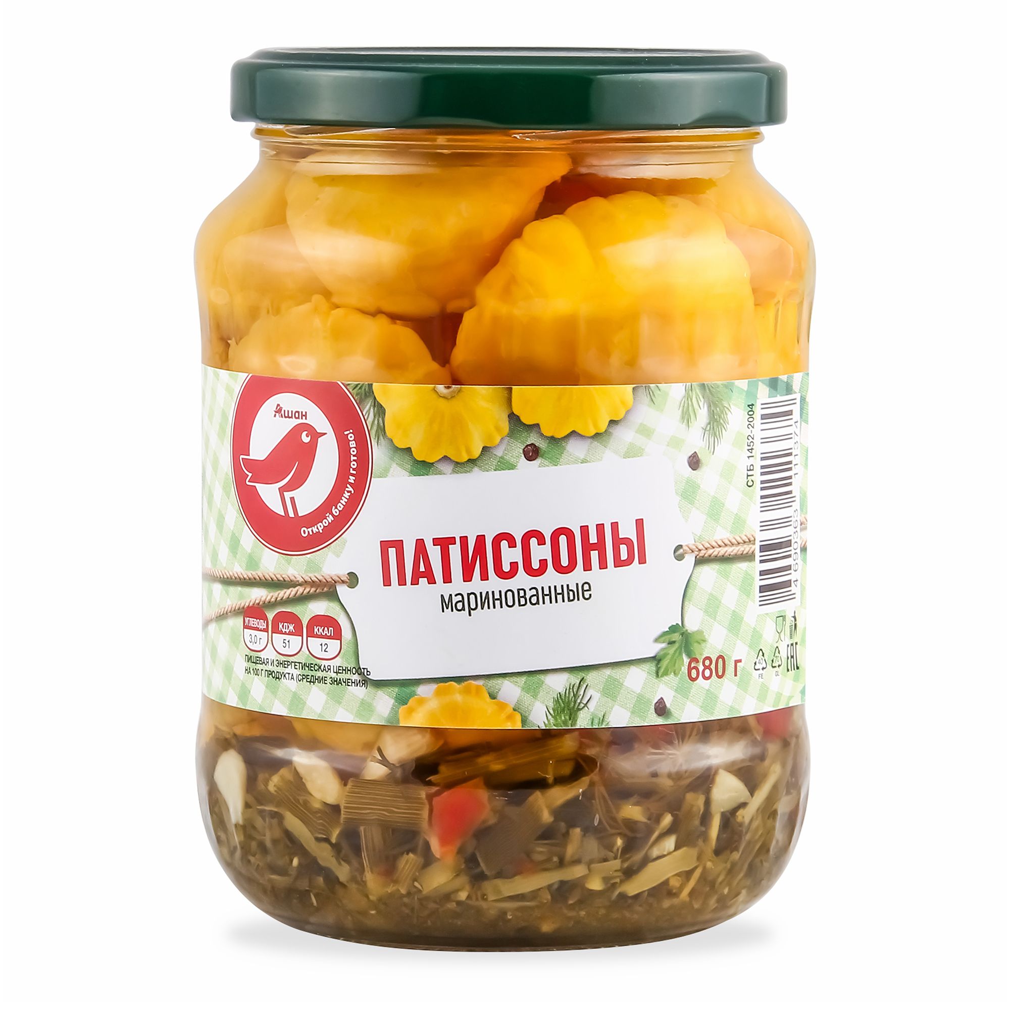 Патиссоны АШАН Красная птица маринованные, 680 г