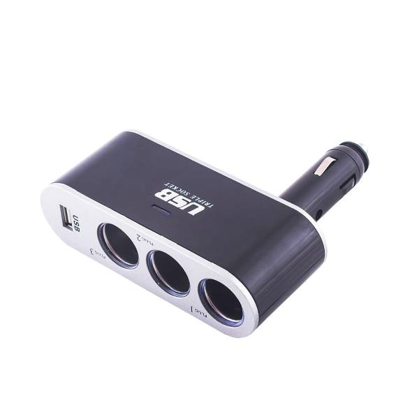 Разветвитель прикуривателя 3 гнезда + USB SKYWAY черн предохранитель 5А, USB 2A S02301022