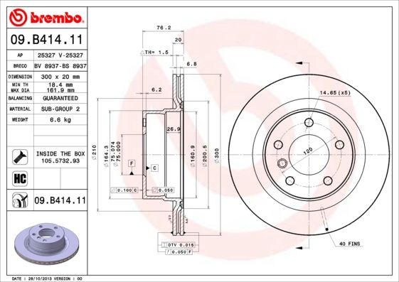 

Тормозной диск brembo комплект 1 шт. 09B41411