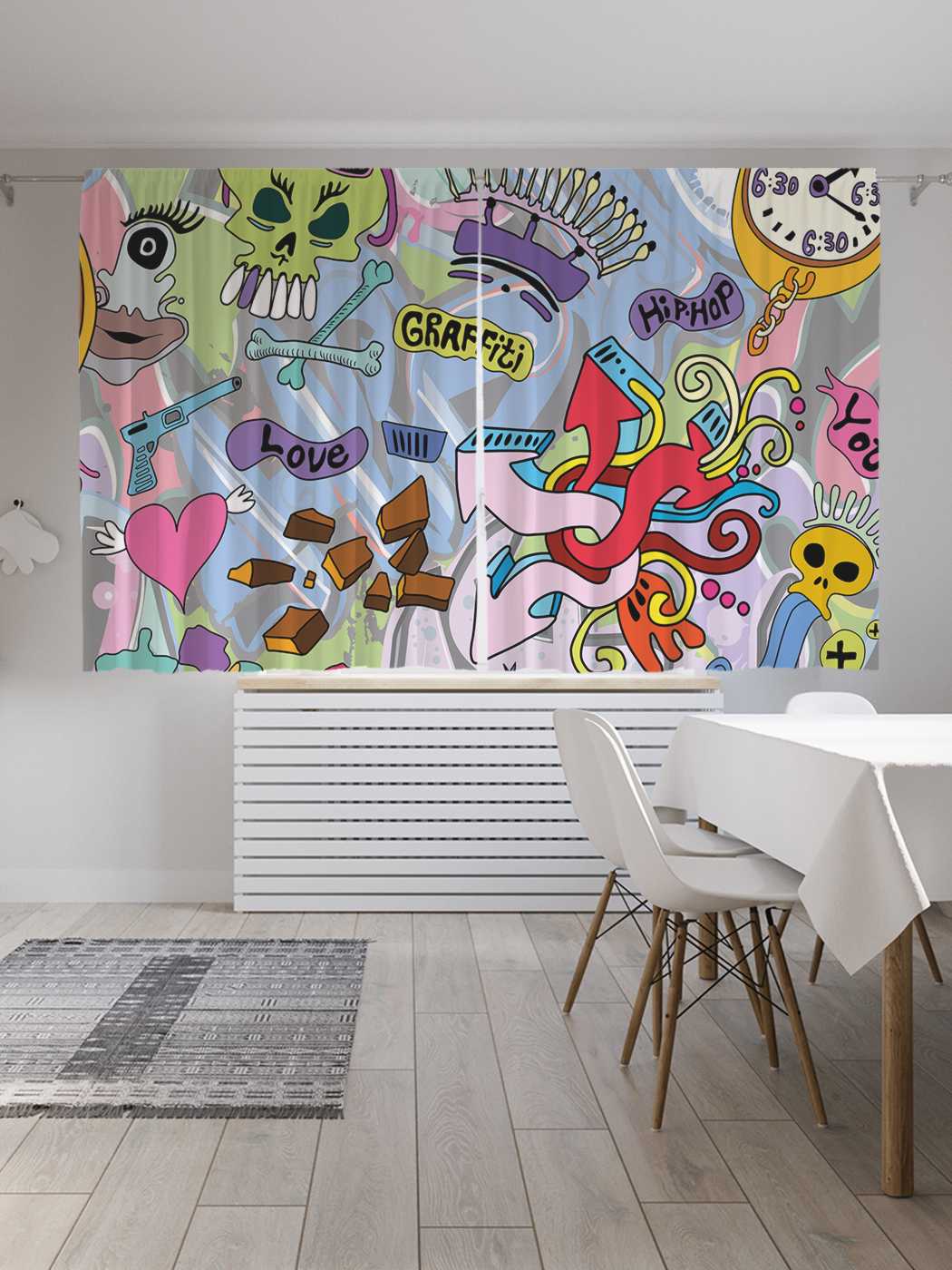 

Классические шторы JoyArty "Сумасшедшие граффити", Oxford DeLux, 2 полотна 145x180 см, Сумасшедшие граффити