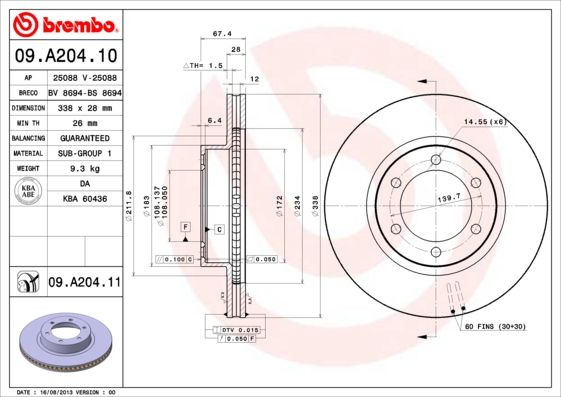 

Тормозной диск brembo передний для Toyota Land Cruiser 2.7, 3.0, 4.0 09A20411