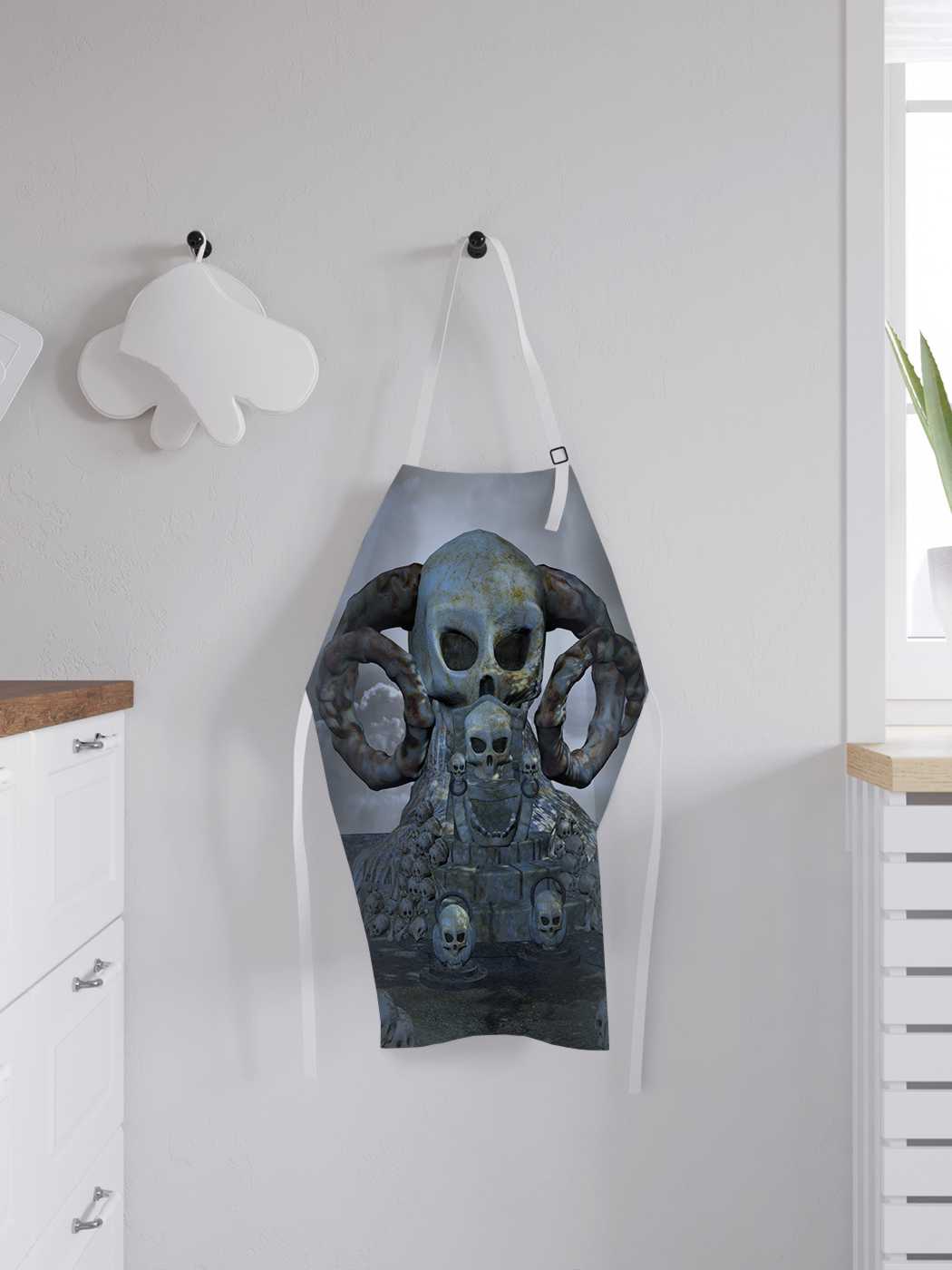 

Фартук женский JoyArty для готовки "Фантастический череп", универсальный размер, Серый