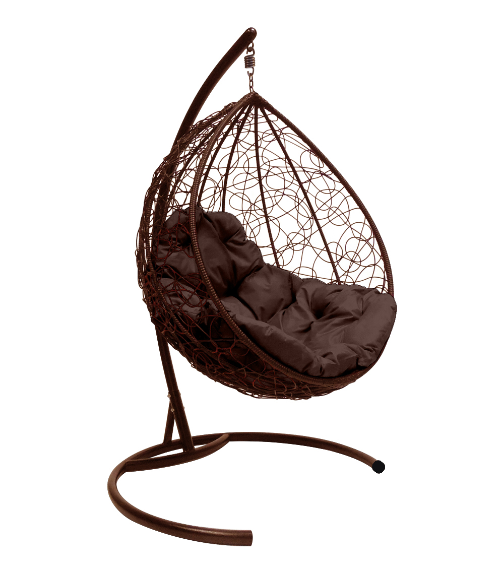 фото Подвесное кресло m-group "капля" с ротангом коричневое, коричневая подушка