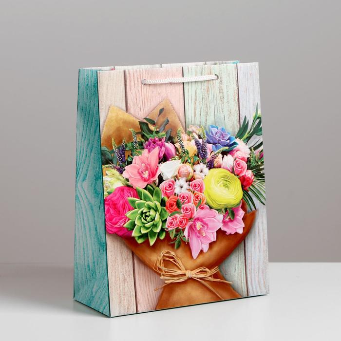 

Пакет ламинированный вертикальный «Поздравляю!», MS 18 × 23 × 8 см, Коллекция упаковки "Яркие цветы"