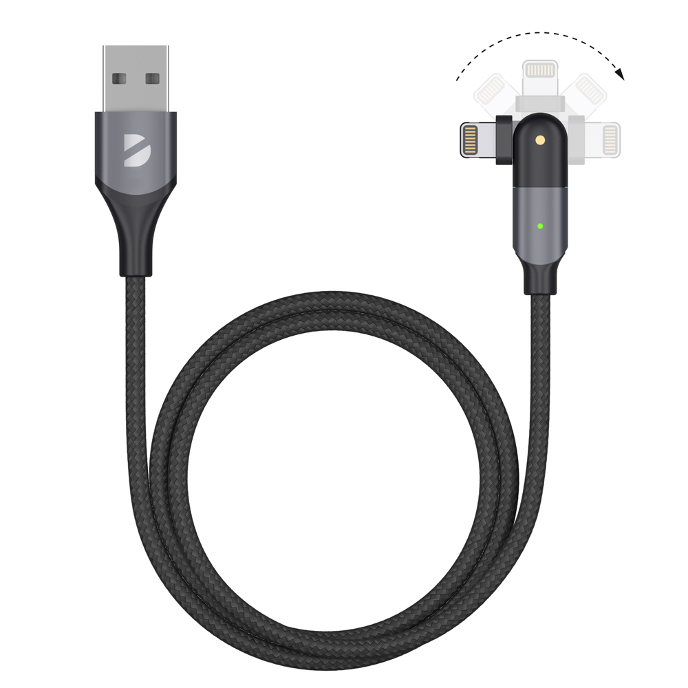 Дата-кабель USB-A - Lightning, поворотный, 180?, USB 2.0, 2,4A, 1.2м