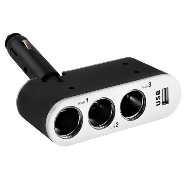 Разветвитель прикуривателя 3 гнезда + USB  SKYWAY черн, предохр-ль 5А, USB 1A S02301006