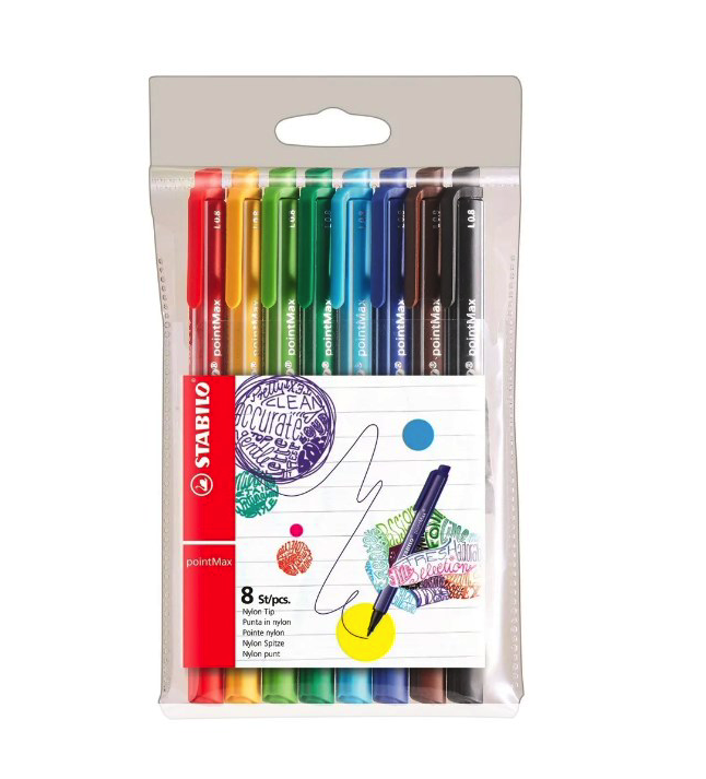 Капиллярные ручки 0,8мм STABILO PointMax, 8 цветов
