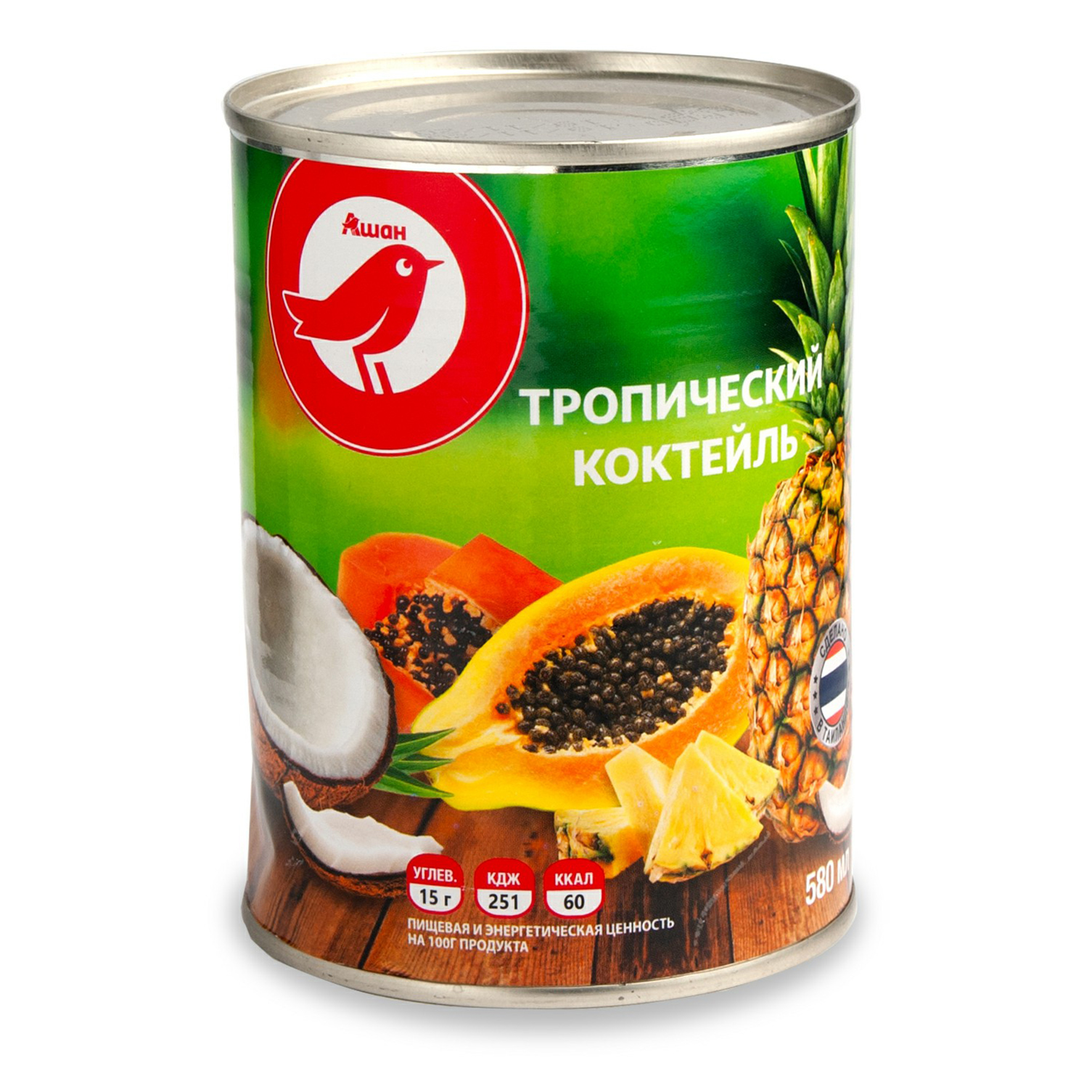 

Фруктовое ассорти АШАН Красная птица Коктейль тропический 580 г