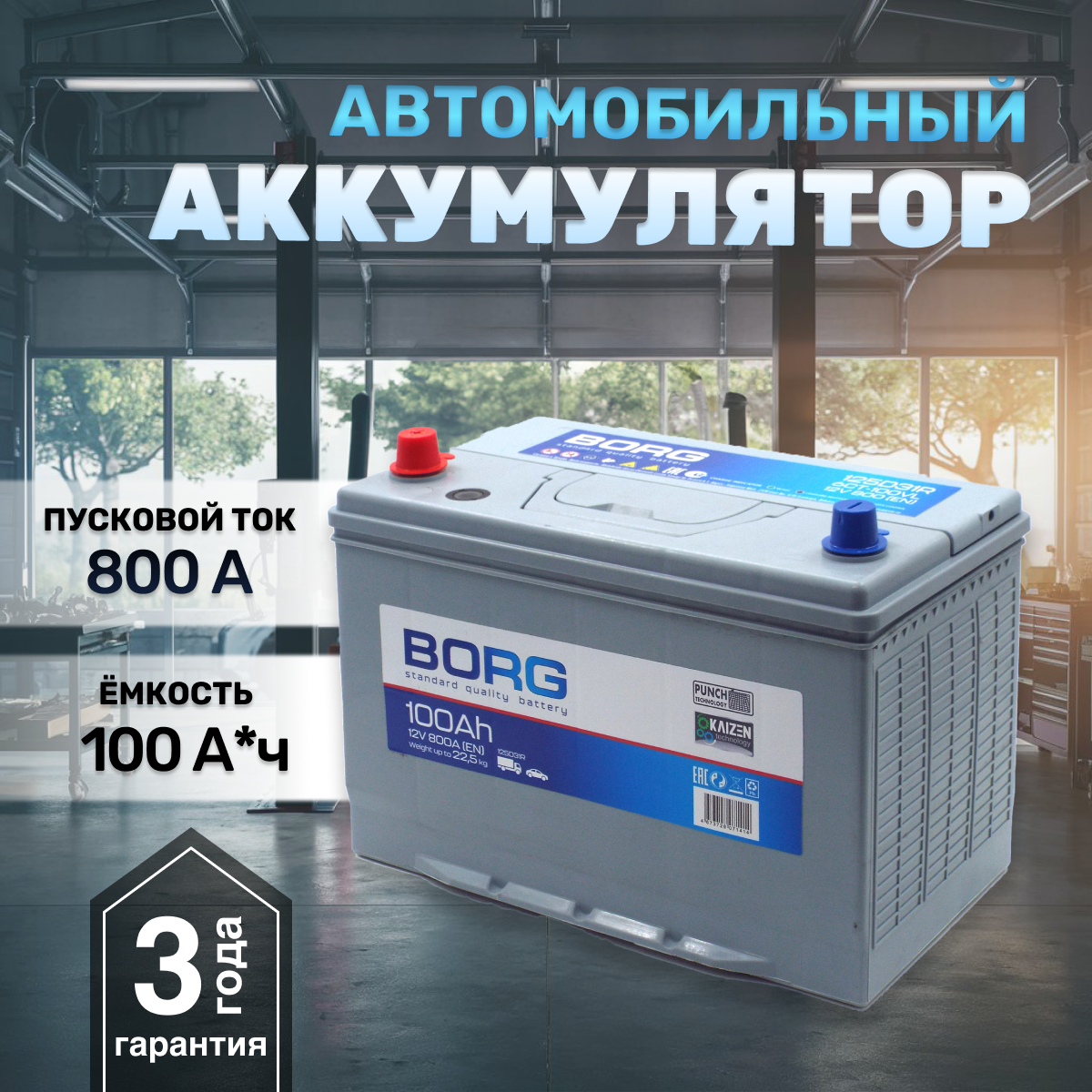 

Аккумулятор автомобильный BORG Standart Asia 125D31R 95 А*ч 306x175x225 Прямая полярность, BORG Standart Asia 100 Ач