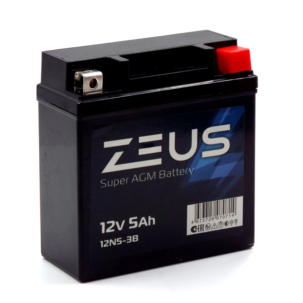 Аккумулятор ZEUS SUPER AGM 5 Ач Обратная полярность (12N5-3B)