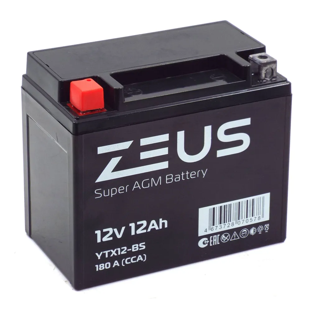 Аккумулятор ZEUS SUPER AGM YTX12-BS(12V/12Ah) (UTX12-BS, СТ 1212)