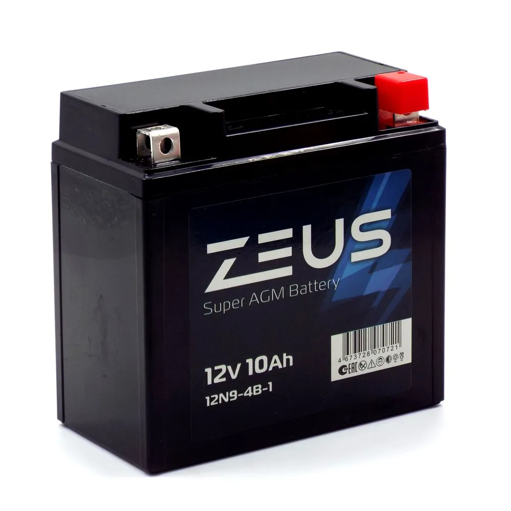 Аккумулятор ZEUS SUPER AGM 10 А*ч Обратная полярность (12N9-4B-1/12N9-3B)