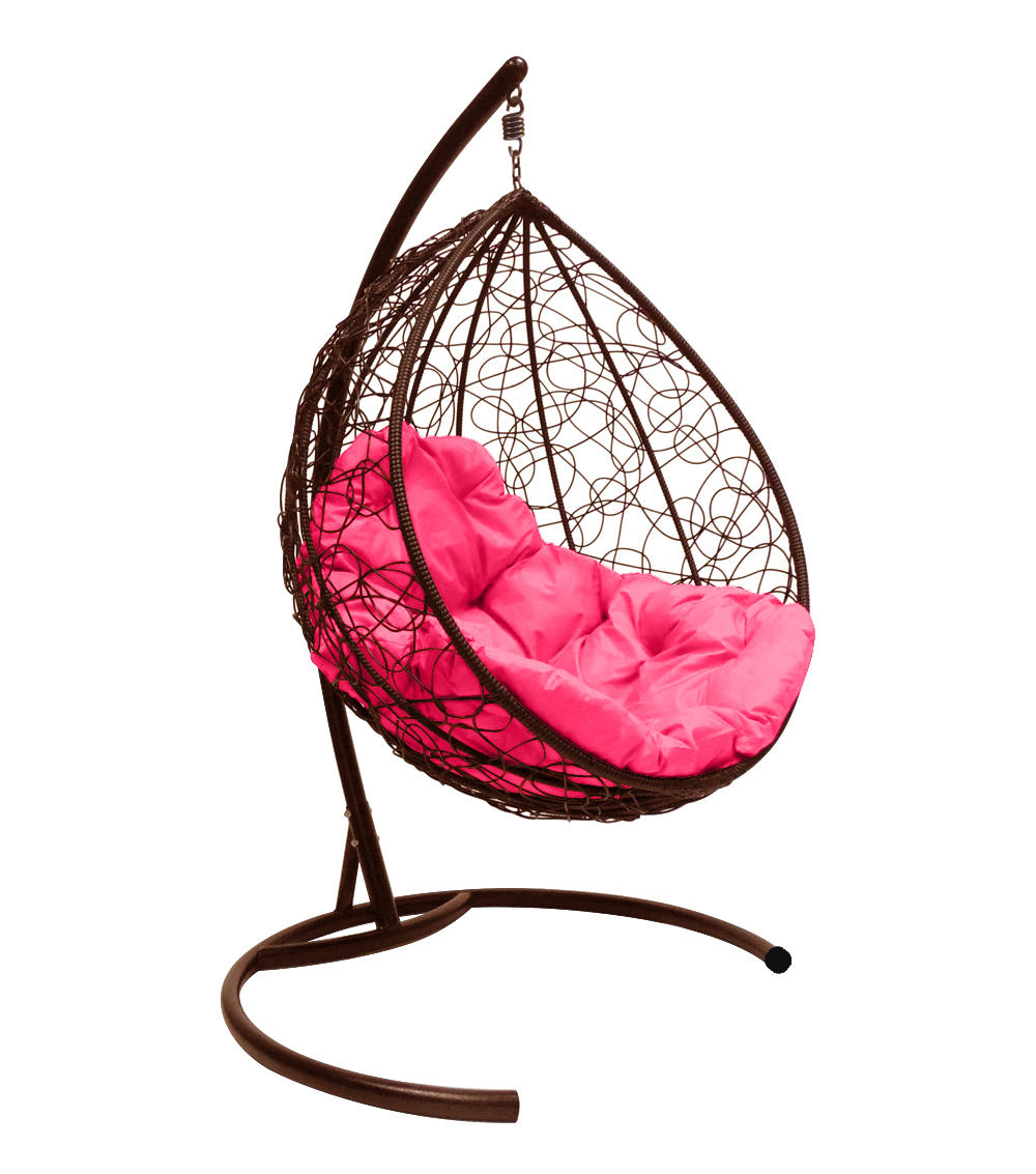фото Подвесное кресло m-group "капля" с ротангом коричневое, розовая подушка