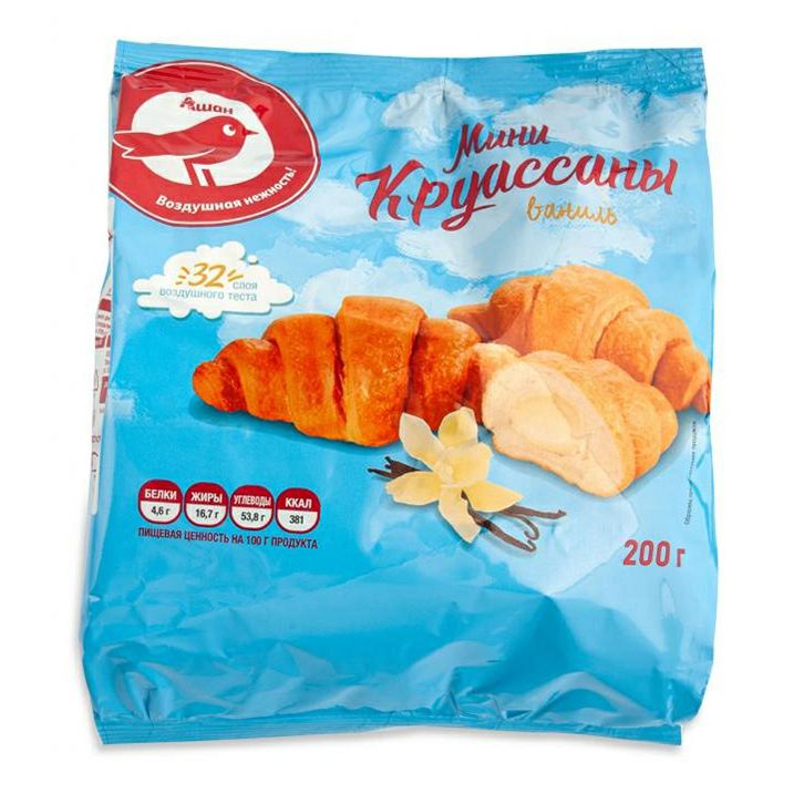 Мини-круассаны АШАН Красная птица с начинкой со вкусом ванили 200 г 60₽