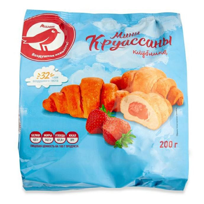 

Мини-круассаны АШАН Красная птица с начинкой со вкусом клубники, 200 г