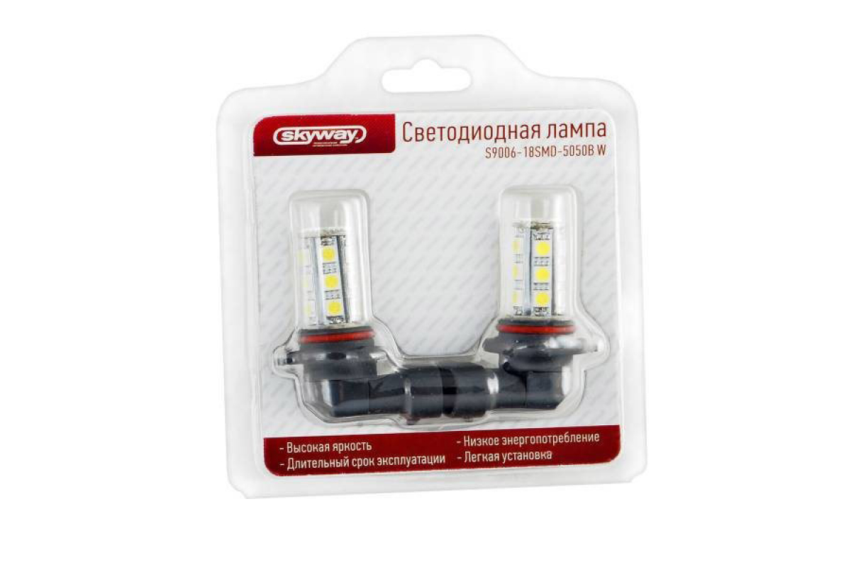 фото Автолампа диод hb4/9006 12v 18 smd блист 1-контактная бел skyway птф 2шт