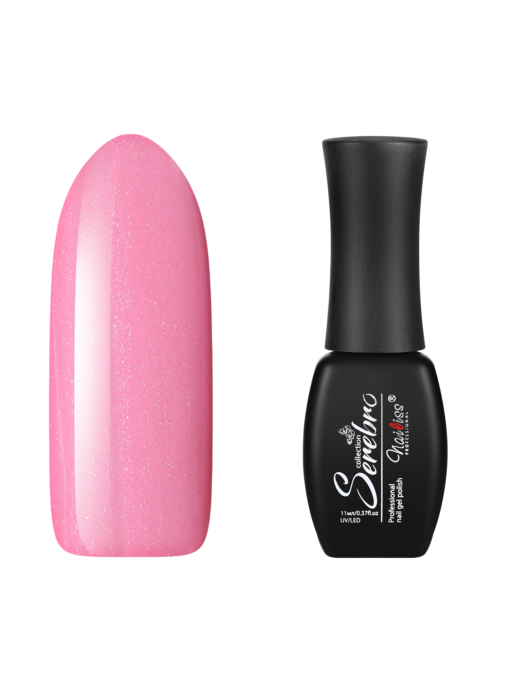 Гель-лак для ногтей Serebro с блестками, плотный гипоаллергенный насыщенный розовый, 11 мл
