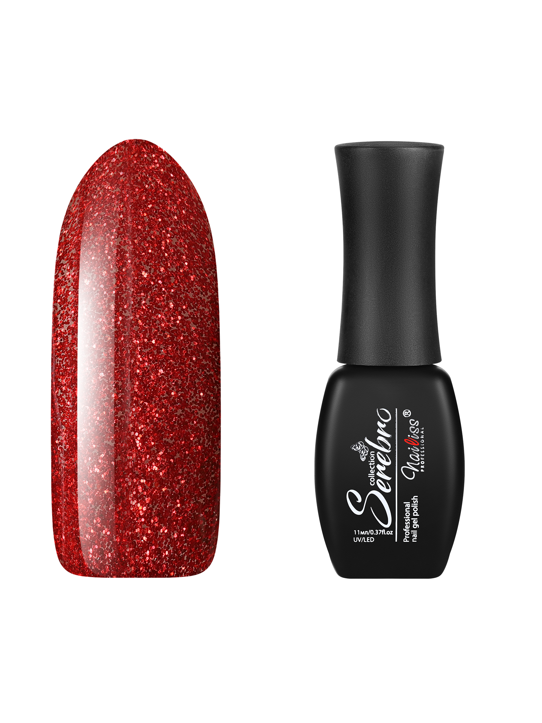 Гель-лак для ногтей Serebro с блестками, гипоаллергенный, насыщенный плотный красный 11 мл новогодний дождик красный мерцающий 9 х 150 см