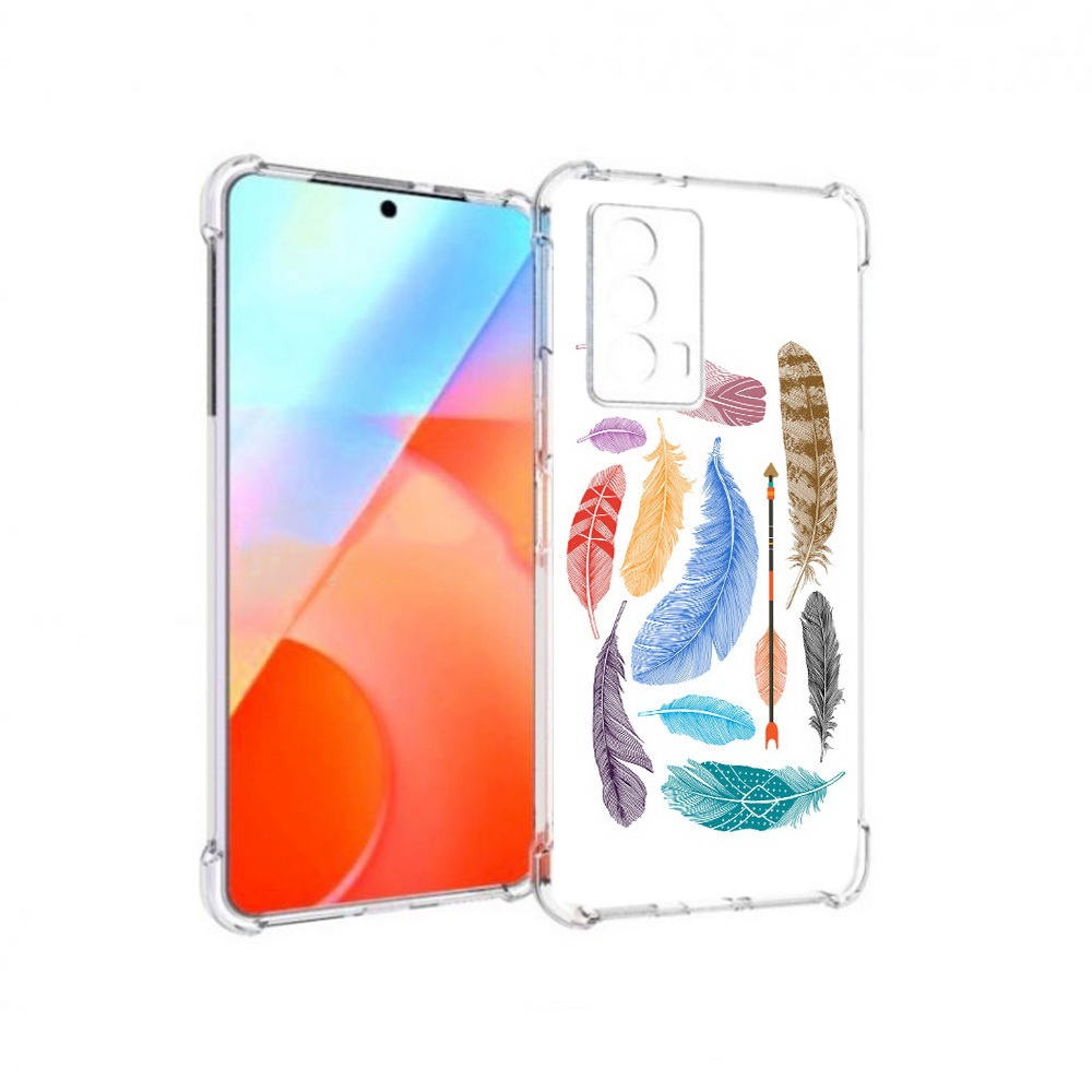 

Чехол MyPads Tocco для Vivo iQOO Z5 разноцветные перья (PT226980.401.572), Прозрачный, Tocco