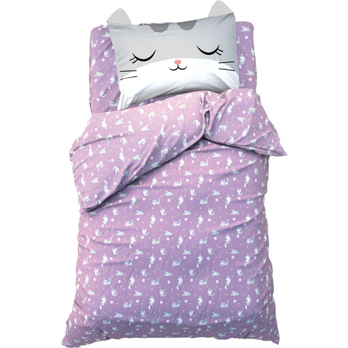 Комплект детского постельного белья Этель Funny cat 1,5 сп, бязь розовый, сиреневый