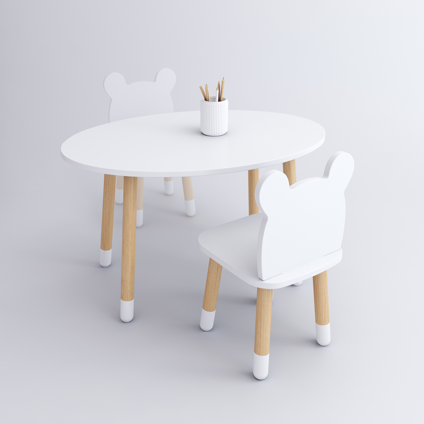 Комплект детской мебели DIMDOM kids, стол Овал белый, стул Мишка белый