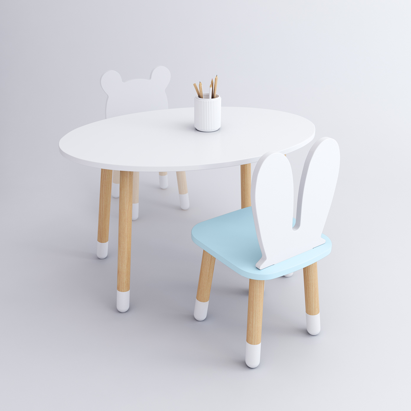 Комплект детской мебели DIMDOM kids, стол Овал белый, стул Зайка голубой комплект детской мебели rules столик облачко и стульчик зайка белая и розовая эмаль