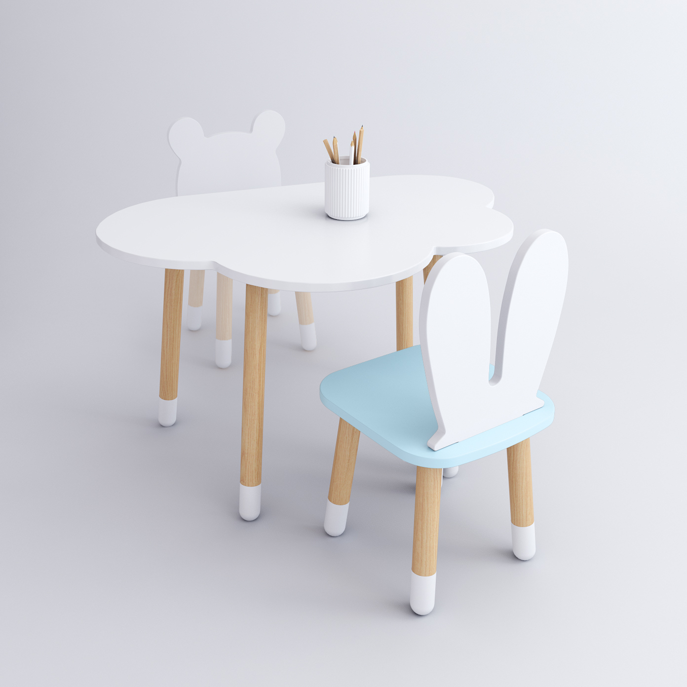 Комплект детской мебели DIMDOM kids, стол Облако белый, стул Зайка голубой