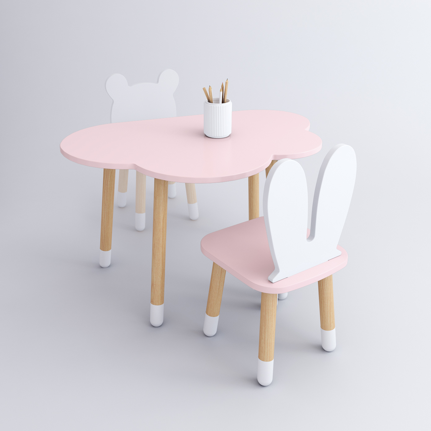 Комплект детской мебели DIMDOM kids, стол Облако розовый, стул Зайка розовый
