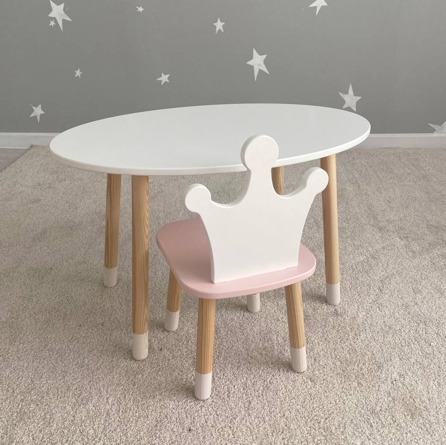 

Комплект детской мебели DIMDOM kids, стол Овал белый, Стул Корона розовый, 7