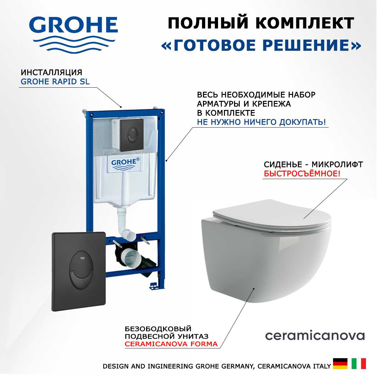 

Комплект инсталляция Grohe Rapid SL + Унитаз Ceramica Nova Forma + кнопка черная матовая