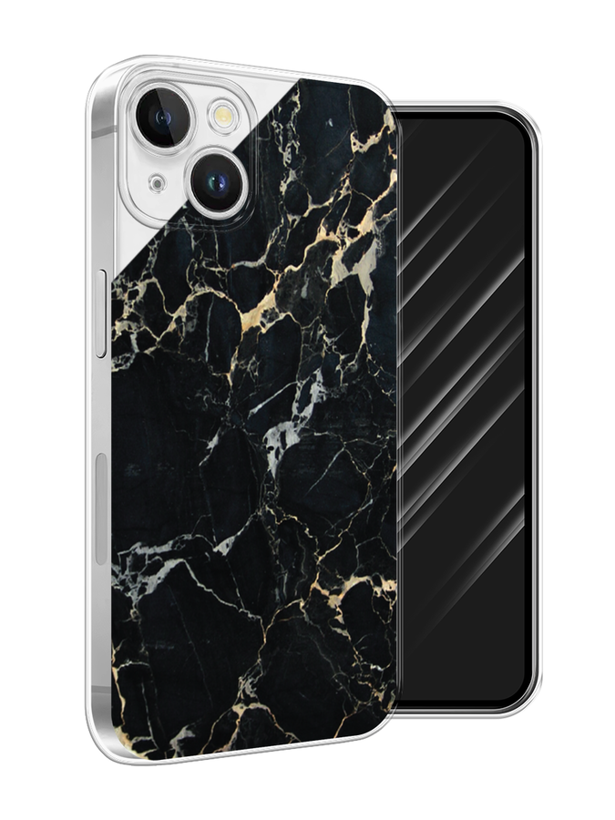 

Чехол Awog на Apple iPhone 15 Plus "Черный мрамор уголок", Черный;золотистый, 15650-1