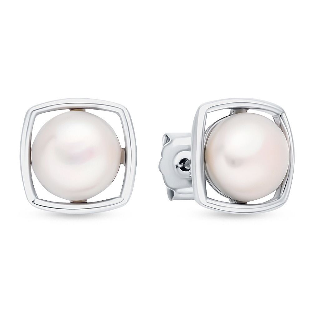 

Серьги пусеты из серебра 585Gold 702009248, жемчуг искусственный/фианит, 702009248