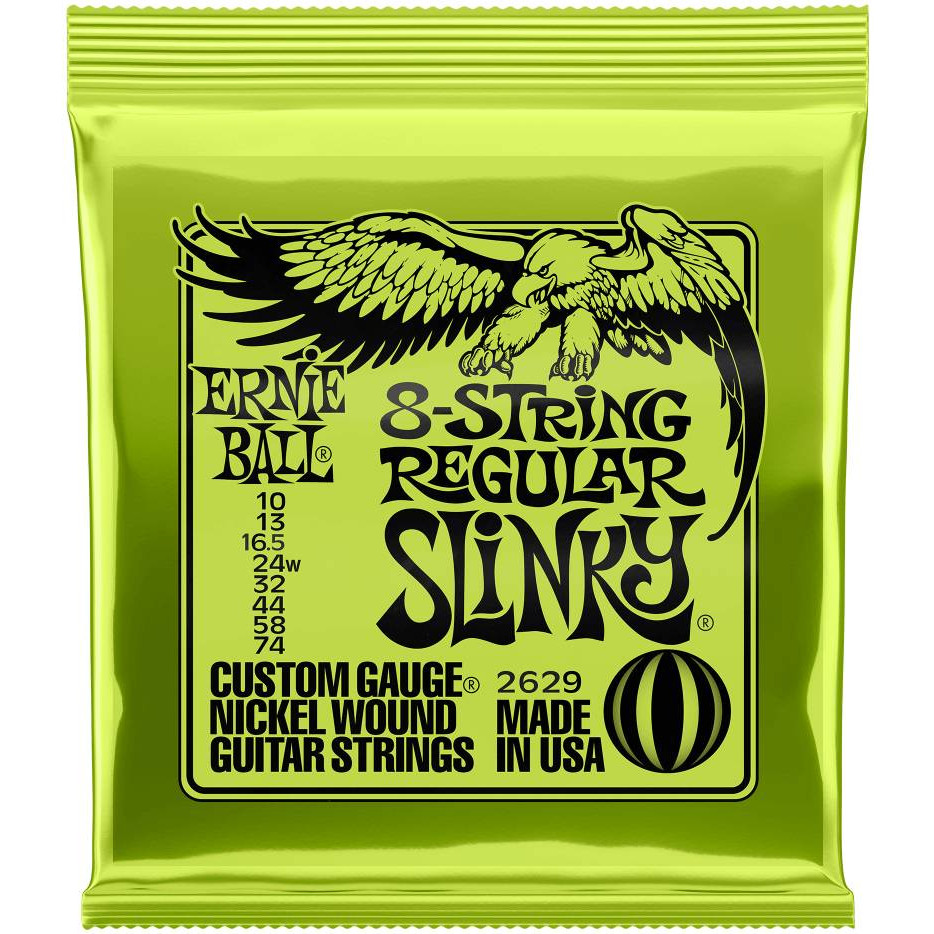 фото Струны для 8 струнной электрогитары ernie ball 2629 nickel wound slinky regular 10-74