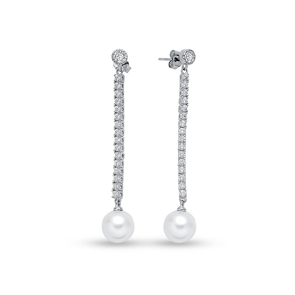 

Серьги подвески из серебра 585Gold 702009059, жемчуг искусственный/фианит, 702009059
