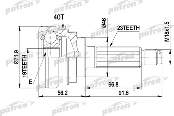 

ШРУС наружн к-кт 23x46x19 ABS:40T DAEWOO: MATIZ 98- PATRON PCV1280