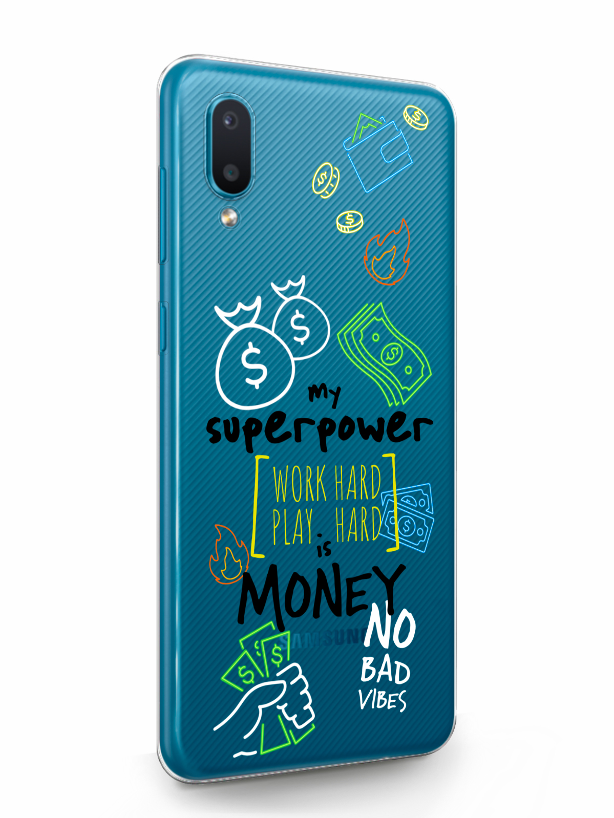 фото Чехол musthavecase для samsung galaxy a02 my superpower is money прозрачный