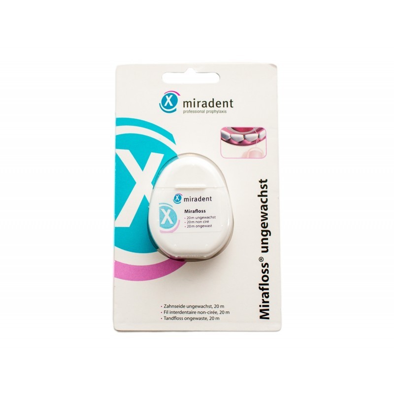 Зубная нить Mirafloss Unwaxed в катушке, невощеная, 20 м зубная нить biorepair unwaxed ultra flat ультраплоская без воска 30 м