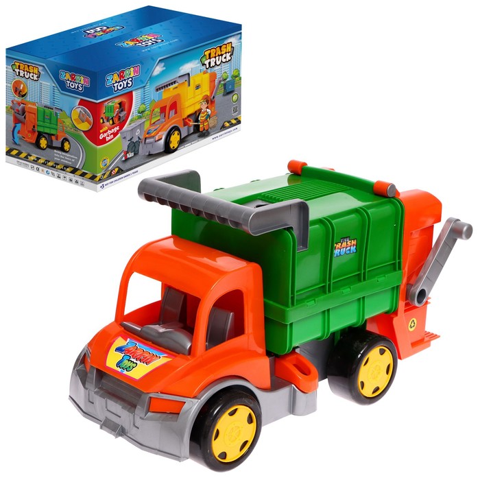 Мусоровоз ZARRIN TOYS TrashTruck, с баком, оранжевый, зелёный