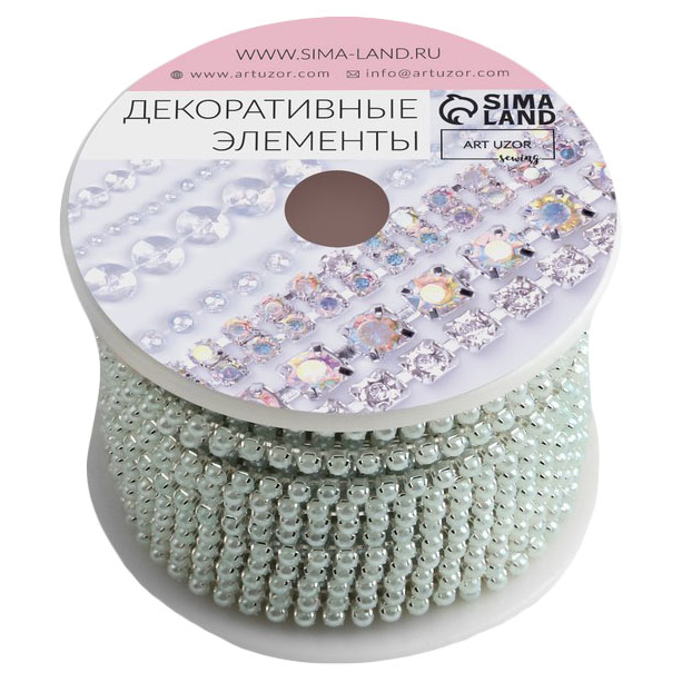 

Арт Узор Цепь с жемчугом, 2 мм, SS6, 9 ± 1 м, цвет МИКС, Голубой