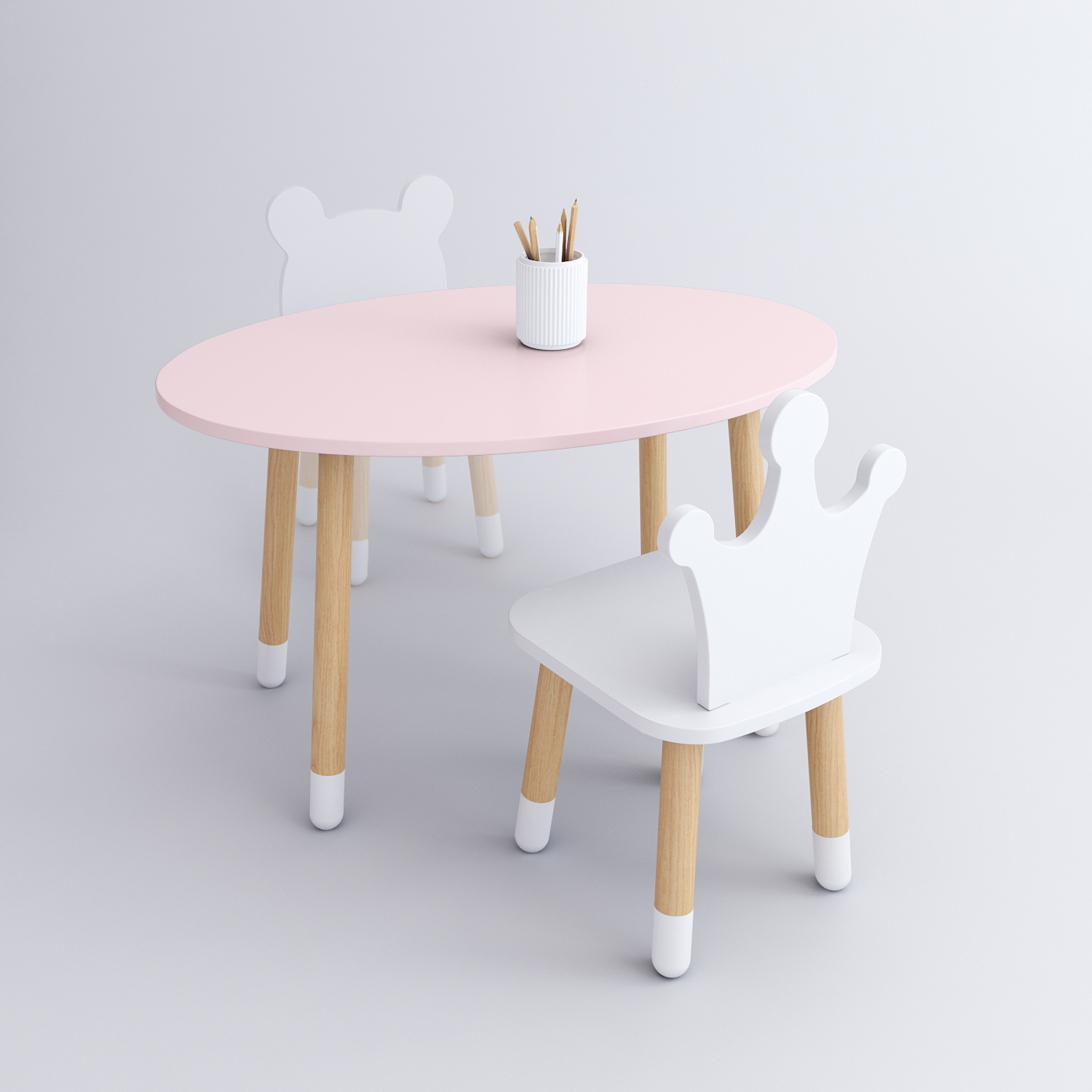 Комплект детской мебели DIMDOM kids, стол Овал розовый, стул Корона белый