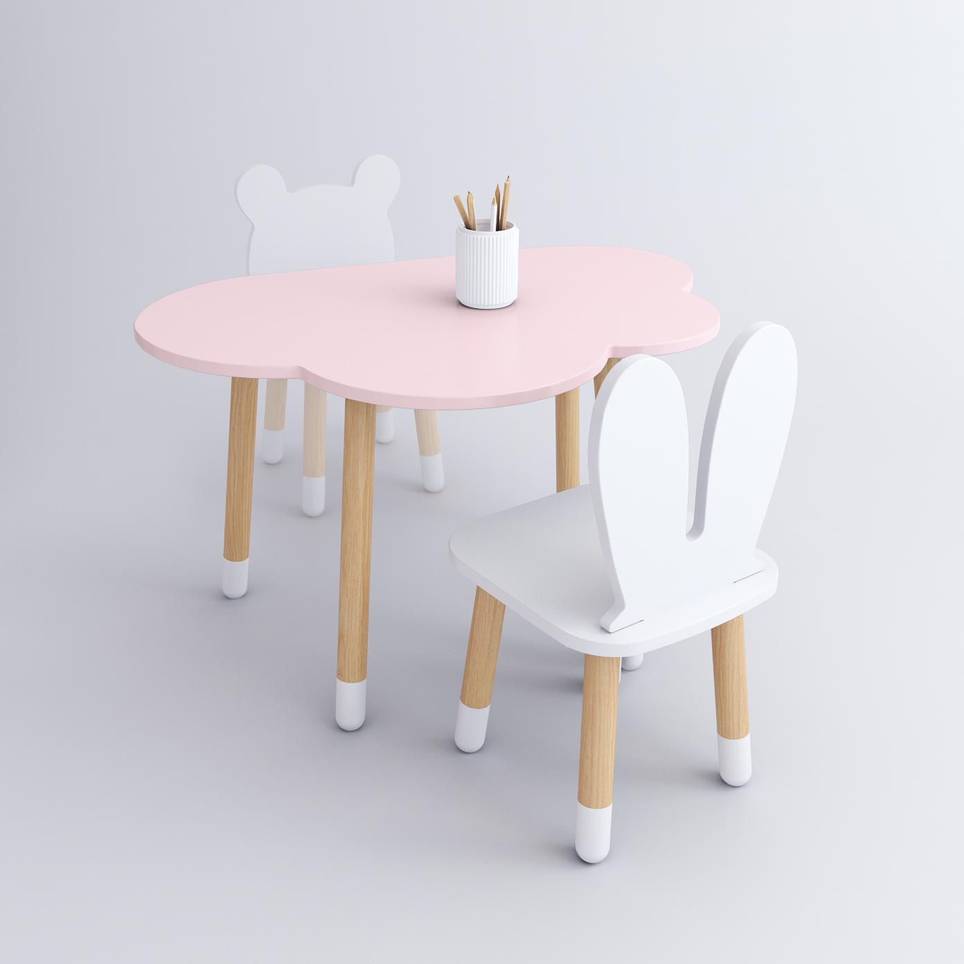 Комплект детской мебели DIMDOM kids, стол Облако розовый, стул Зайка белый