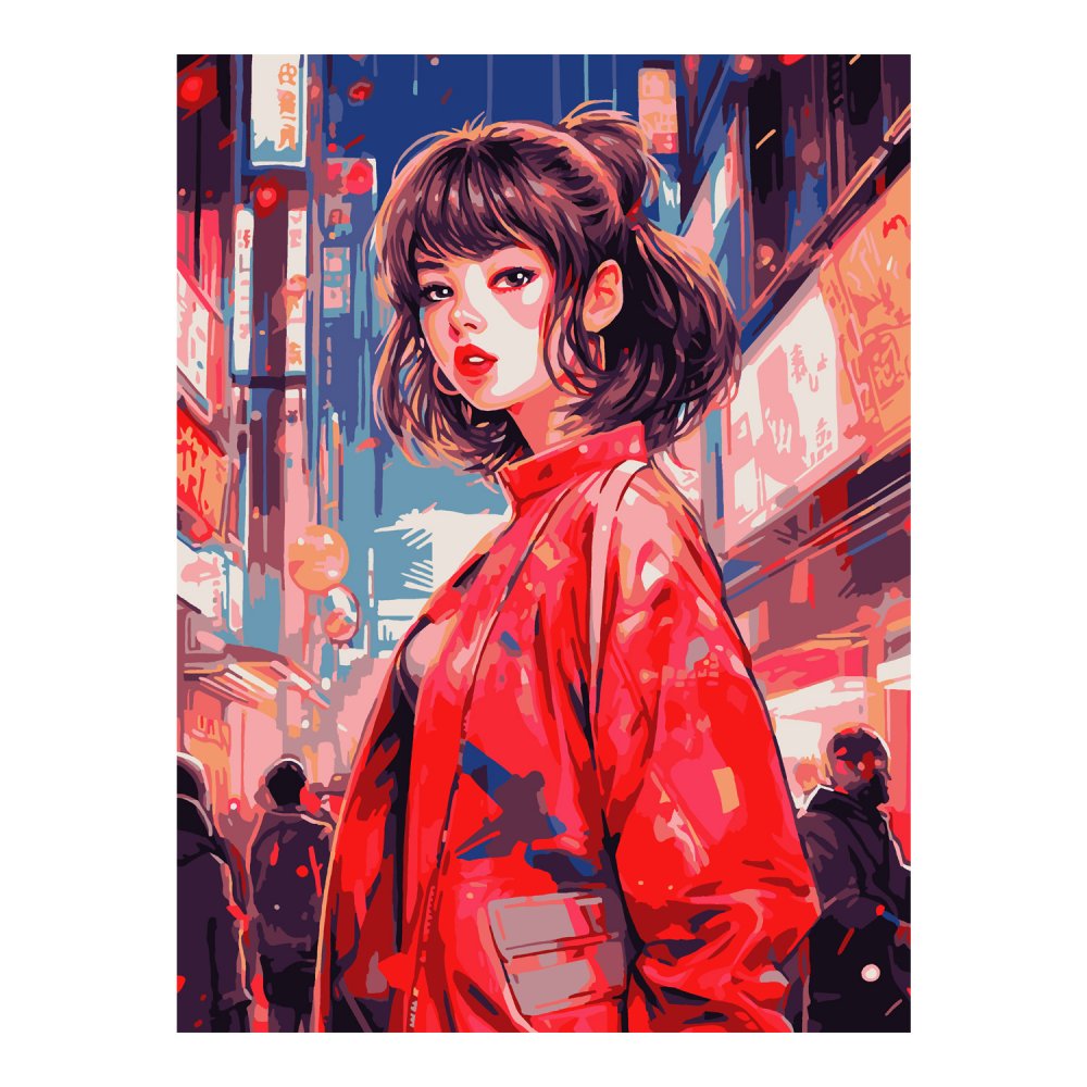 Картина по номерам Lori, Девушка в Токио, РХ-169, на подрамнике 30x40см