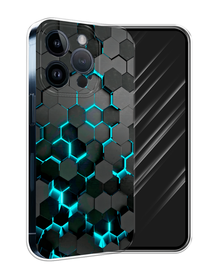 

Чехол Awog на Apple iPhone 15 Pro "Соты бирюзовые", Черный;бирюзовый;синий, 15750-1