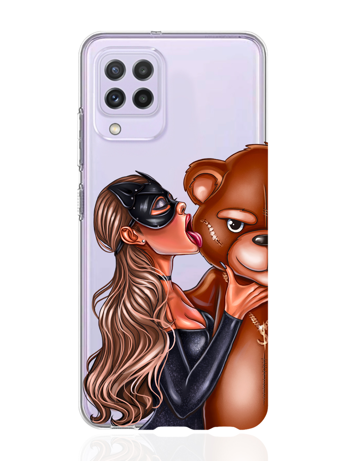 

Чехол MustHaveCase для Samsung Galaxy A22 Кошечка русая и мишка прозрачный, Прозрачный;черный;коричневый, Samsung Galaxy A22 Кошечка русая и мишка