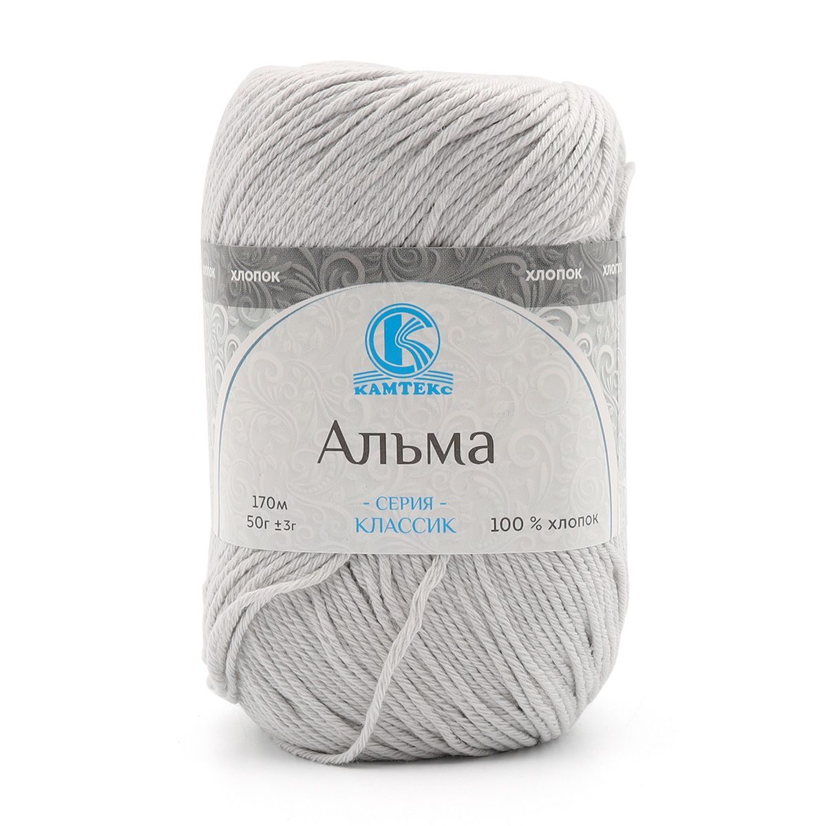 

Камтекс Пряжа "Альма" 100% хлопок 170м/50гр (106 жемчужный)