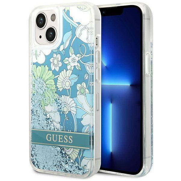 Чехол Guess Liquid Glitter Flower Hard для iPhone 14, Зеленый (GUHCP14SLFLSN)