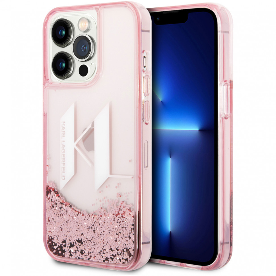 Чехол Karl Lagerfeld Liquid glitter Big KL logo Hard для iPhone 13 Pro Max, Розовый