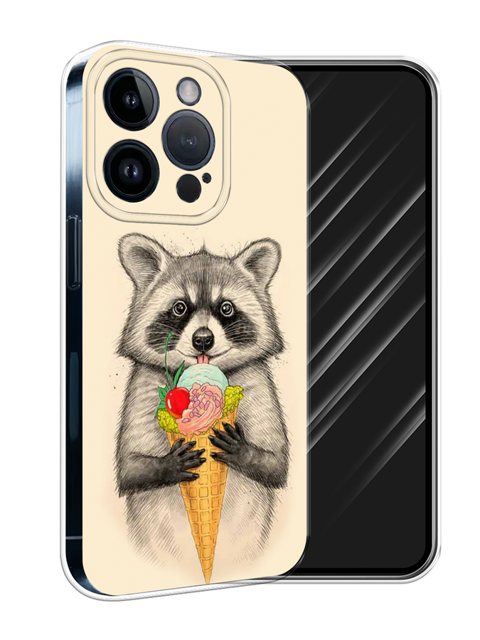 

Чехол Awog на Apple iPhone 15 Pro "Енот с мороженым", Бежевый;серый, 15750-1